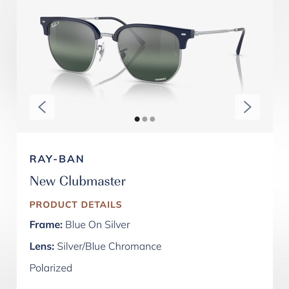 Ray-Ban Navy and Silver Sunglasses Clubmaster New in Box Polarized - Picture 6 of 8
